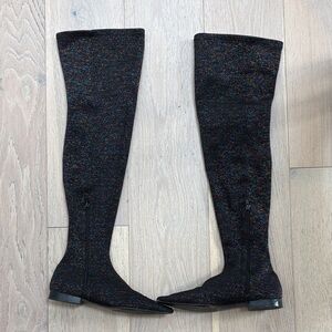 Zara Black Multicolor Over-the-Knee Boots